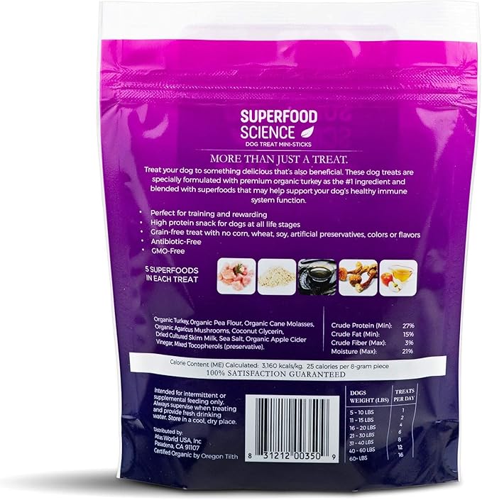 Organic Dog Treats for Small, Medium, and Large Breeds, Semi-Soft Organic Turkey Dog Training Jerky Snack Bites, All-Natural & Gluten-Free, Immunity & Hypoallergenic recipe, 5 oz