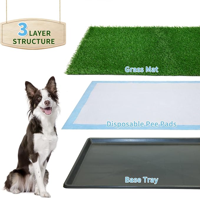 Dog Grass pad with Tray,45”x 29” Indoor Dog Potty with 2 Packs Replacement Artificial Fake Grass-5 Packs Disposable Puppy Pads,for Puppy Training Apartment,Outdoor Use