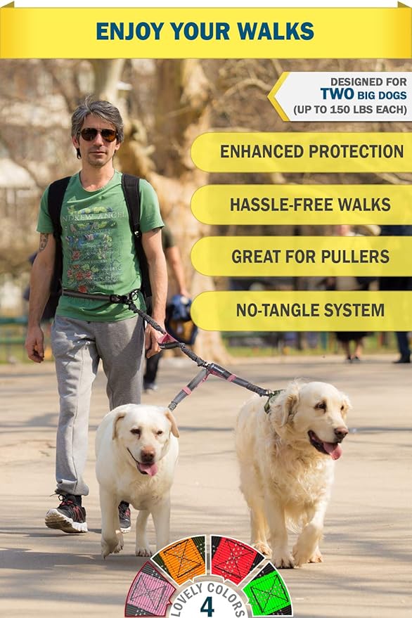 Exquisite Double Running Waist Leash for Large Dogs | Retractable Dog Leash 2 Dogs | Hands Free Leash for for Large Dogs | Two Dog Leash for Large Dogs | Leash for Big Dogs | HandsFree Dog Leash