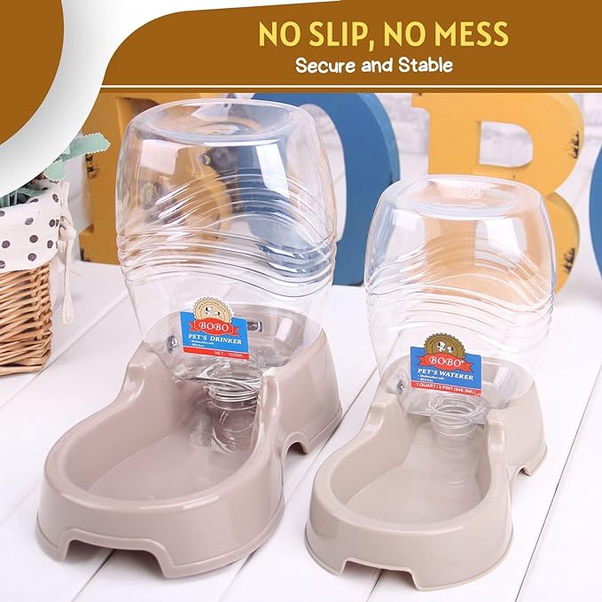Flexzion Pet Water Dispenser Station, Beige (1/4 Gallon) Auto Replenish Gravity Waterer Drinking Fountain Bottle Bowl Dish Portable Stand for Small Dog Cat