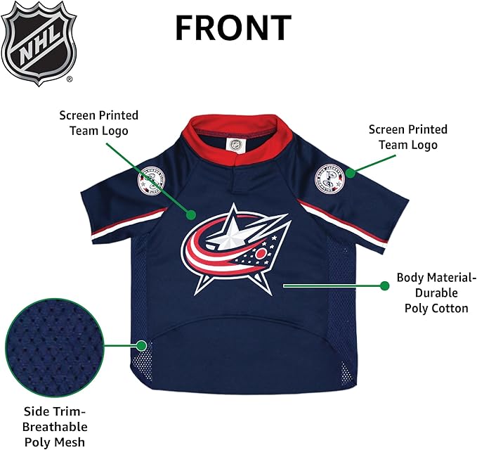 Pets First NHL Columbus Blue Jackets Jersey for Dogs & Cats, Large. - Let Your Pet Be A Real NHL Fan!