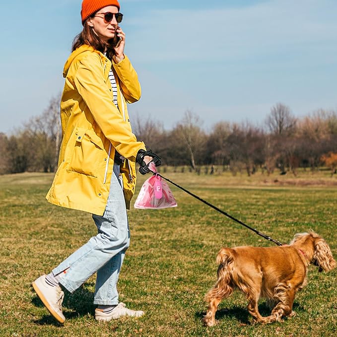 180 Count Dog Poop Bags Rolls with Dispenser, Leak Proof, Extra Thick Doggie Pet Waste Bags, Poop Bag and Doggy Holder for Dogs Cats, Unscented, Pink