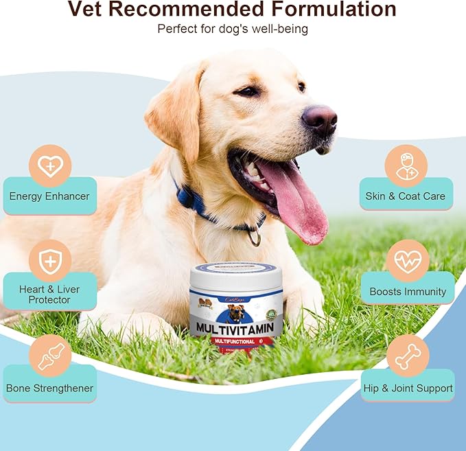 Multivitamin Dog Supplement with Glucosamine, Probiotics, Fish Oil - Promotes Healthy Skin and Coat, Supports Joint Health, Allergy Relief and Digestive Function (Chicken Flavor 120 Ct)…
