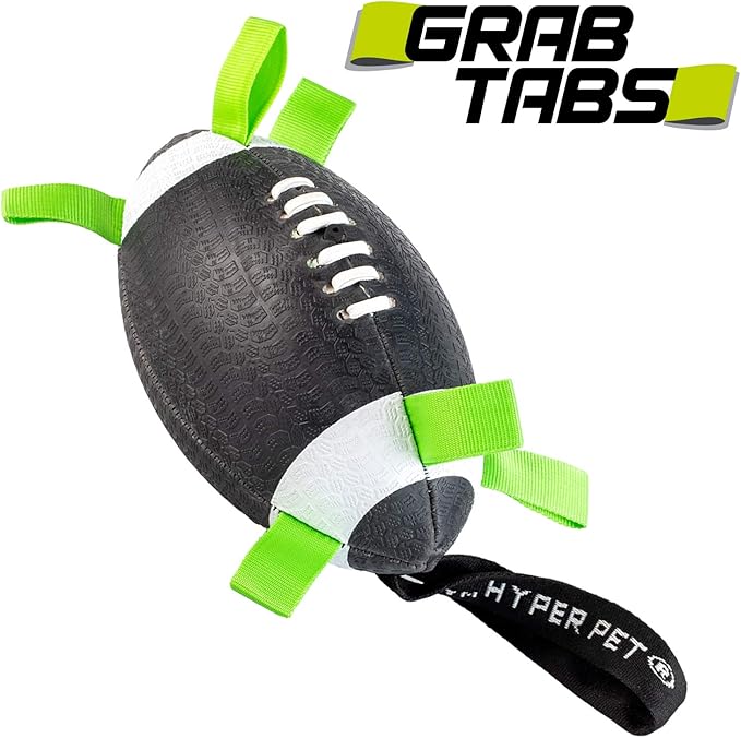 Hyper Pet Grab Tabs Dog Toys - Interactive Dog Toys for Fetch, Tug, Retrieving & Water Play - 5.5" Football, for All Breeds