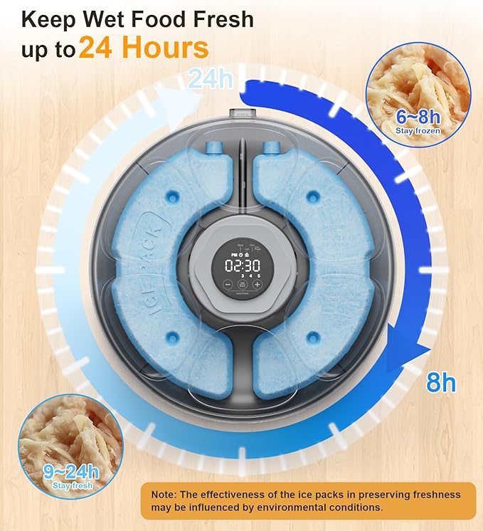 Casfuy Automatic Cat Feeder Cordless - Automatic Cat Food Dispenser for Wet Moist Food with 4 Ice Packs Rechargeable Auto Feeder for Cats Small Dogs with Programmable Timer Low Battery Indicator