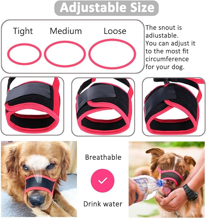 LUCKYPAW Dog Muzzle Anti Biting Barking and Chewing with Comfortable Mesh Soft Fabric and Adjustable Strap, Suitable for Small, Medium and Large Dogs(Black,M)