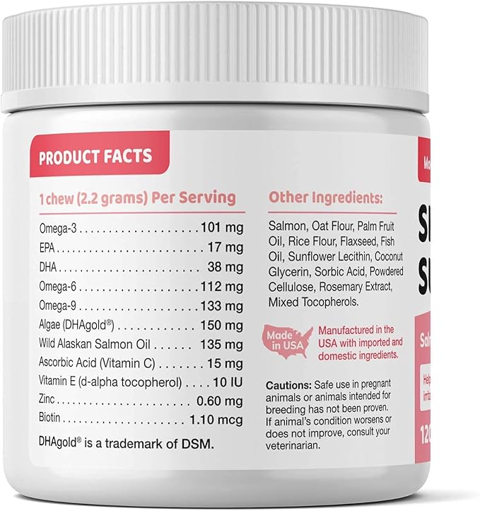 Natural Skin and Coat Allergy Support Soft Chews for Dogs – Anti-inflammatory and Anti-Itch Vitamins, Omega 3 6 9 + EPA, DHA Gold, Fish Oil - for Hot Spots, Seasonal Allergies, Dry, Itchy Skin 120ct.