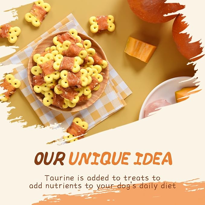 Dog Treats Chicken Wrapped Pumpkin Biscuits, Grain Rawhide and Gluten Free, w/Taurine Low Fat Healthy Chewy Training Treats,12.5 oz