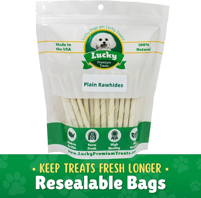Lucky Premium Treats Plain Rawhide Sticks – All-Natural Rawhide Dog Treats for Small Dogs, Gluten Free Premium Small Dog Treats (200 Chews)