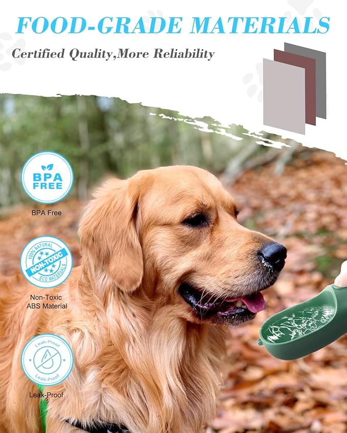 Dog Water Bottle 2 in 1, Leak Proof Portable Pet Water Bottle with Food Container, Outdoor Portable Water Dispenser for Cat, Puppy Supply for Walking, Hiking, Camping, Travel(10oz Ink Green)