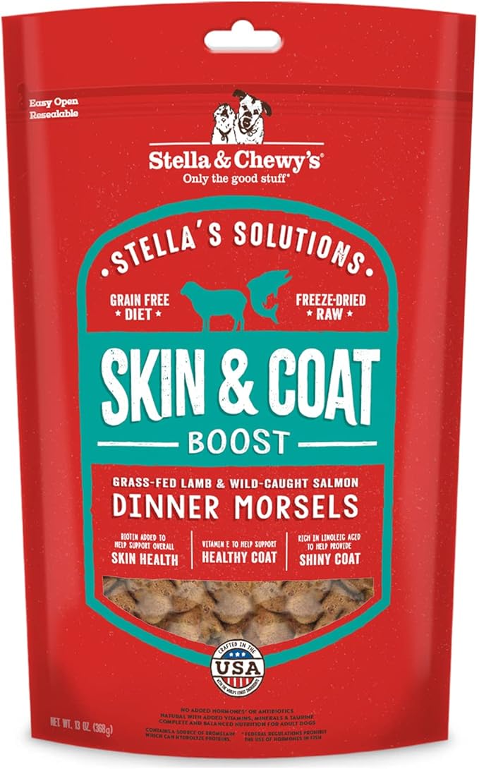Stella & Chewy's Stella's Solutions Skin & Coat Boost Grass-Fed Lamb & Wild-Caught Salmon Dinner Morsels Freeze-Dried Raw Dog Food, 13 oz (SOL-FDLSSC-13)