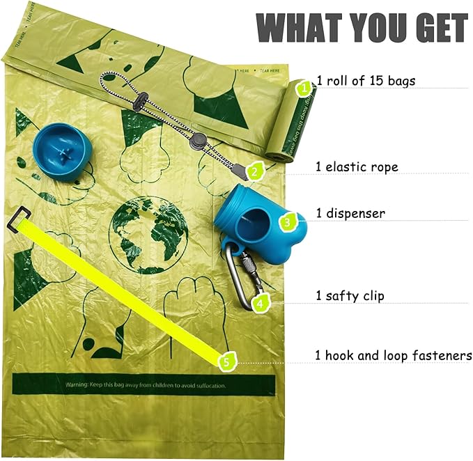 Bag Dispenser Dog Poop Bags Holder Dog Waste Bags Dispenser with Leak-Proof Green Poop Bags for Leash On The Go for Walking Dogs Outdoor(1 Holder 15 Bags,Royal Blue)