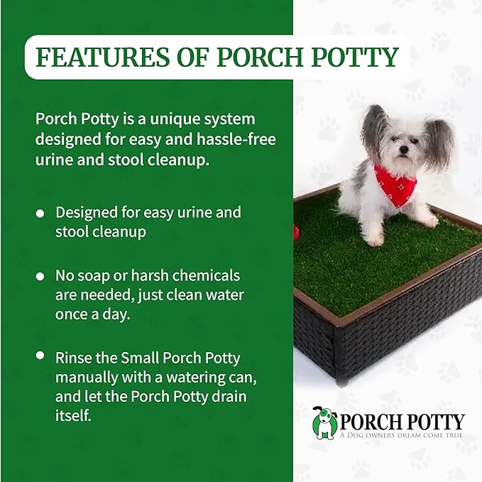 Porch Potty Artificial Grass Potty Pads for Dogs - Small Size 26x26x7 Reusable Potty Training Pad - Washable Pee Pads for Dogs - Unique Design - Instant Drainage -Quick Absorb - 2x2 Ft Grass Size