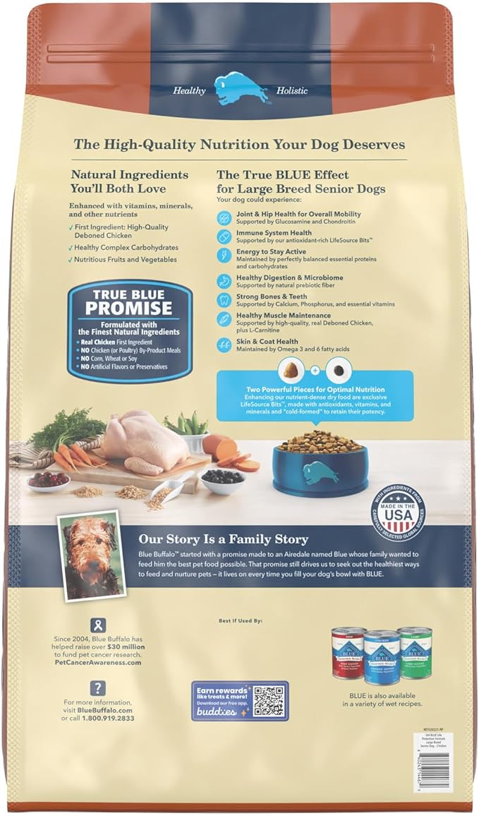 Blue Buffalo Life Protection Formula Natural Senior Large Breed Dry Dog Food, Chicken and Brown Rice 34-lb
