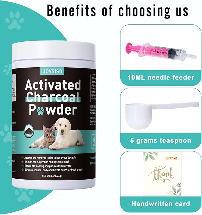 Activated Charcoal for Dogs -Pet First Aid Kit Detox Powder 8oz - for All Pets & Livestock - Poisoning, Diarrhea, Gas Relief