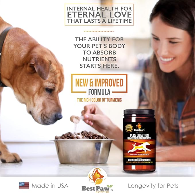 Dog & Cat Premium Probiotic Prebiotic & Digestive Enzymes 5 Billion CFU Organic Turmeric Coconut Oil Pure Pumpkin & Kelp for Healthy Bowels Gut & UTIs