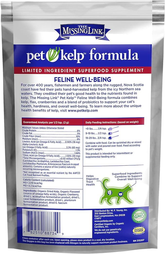The Missing Link Pet Kelp Feline Well-being 6oz Superfood Powdered Supplement, Organic & Limited Ingredient Formula for Digestive & Overall Health of Cats