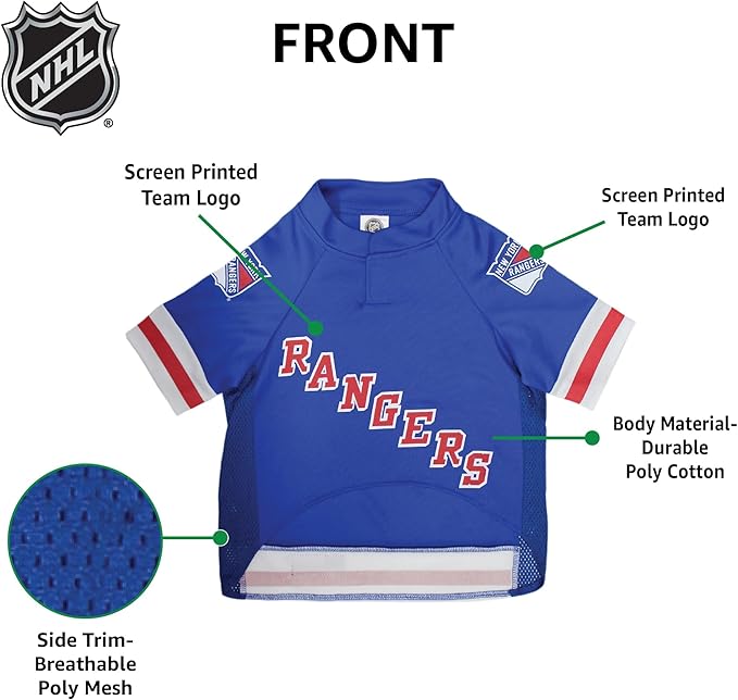 Pets First NHL New York Rangers Jersey for Dogs & Cats, Medium. - Let Your Pet Be A Real NHL Fan!