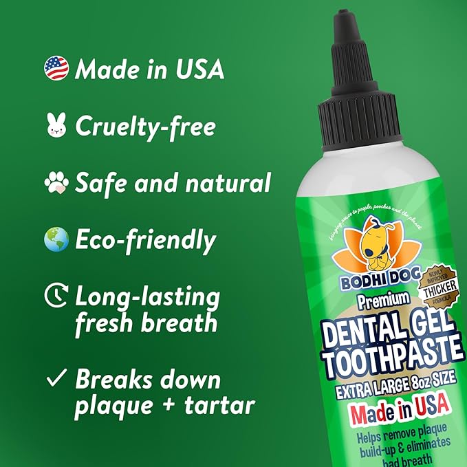 Bodhi Dog Dental Gel Freshens Bad Breath & Reduces Tartar & Plaque Build Up + Dual-Headed Long Dog Toothbrush | Safe and Super Soft Bristles for Gentle Pet Dental Care | Oral Care Bundle for Pets