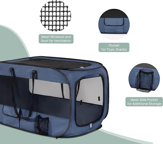 Love's cabin 36in Portable Upgrade Large Dog Bed - Pop Up Dog Kennel, Indoor Outdoor Crate for Pets, Portable Car Seat Kennel, Cat Bed Collection, Navy