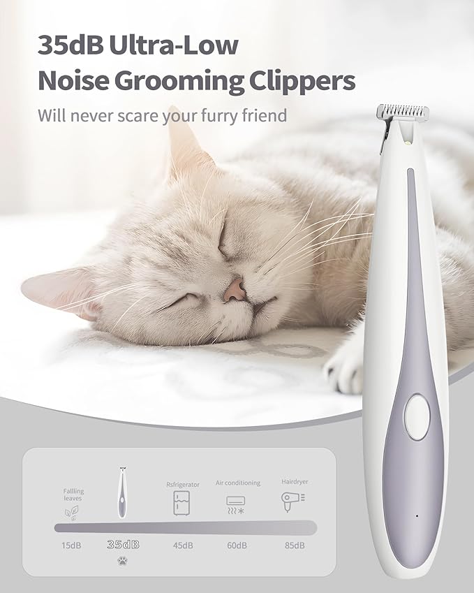 Dog Paw Trimmer, 35dB Ultra-Low Noise 2 Speed Dog Clippers for Grooming Dogs, USB Rechargeable Small Pet Shaver for Trimming Dogs Cats Hair Around Paws, Eyes, Ears, Face, Rump with LED Light