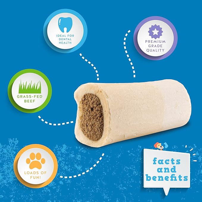 Jack&Pup Filled Dog Bones for Aggressive Chewers, 3-to-4-Inch Dog Chew Treats Dog Bone - Bully Stick Beef Flavor - All Natural Dog Bones Stuffed Dog Dental Treats - 4 Pack