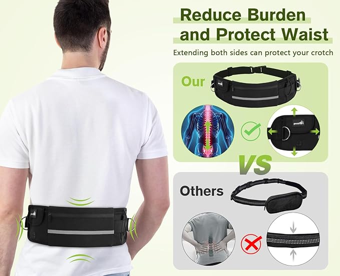 Pecute Hands Free Dog Leash with Pouch, Waist Belt Fanny Pack with Soft Pads, Dual Padded Handles and Durable Bungee for Walking, Hiking, Jogging Biking, and Running (Up to 220lbs) Black