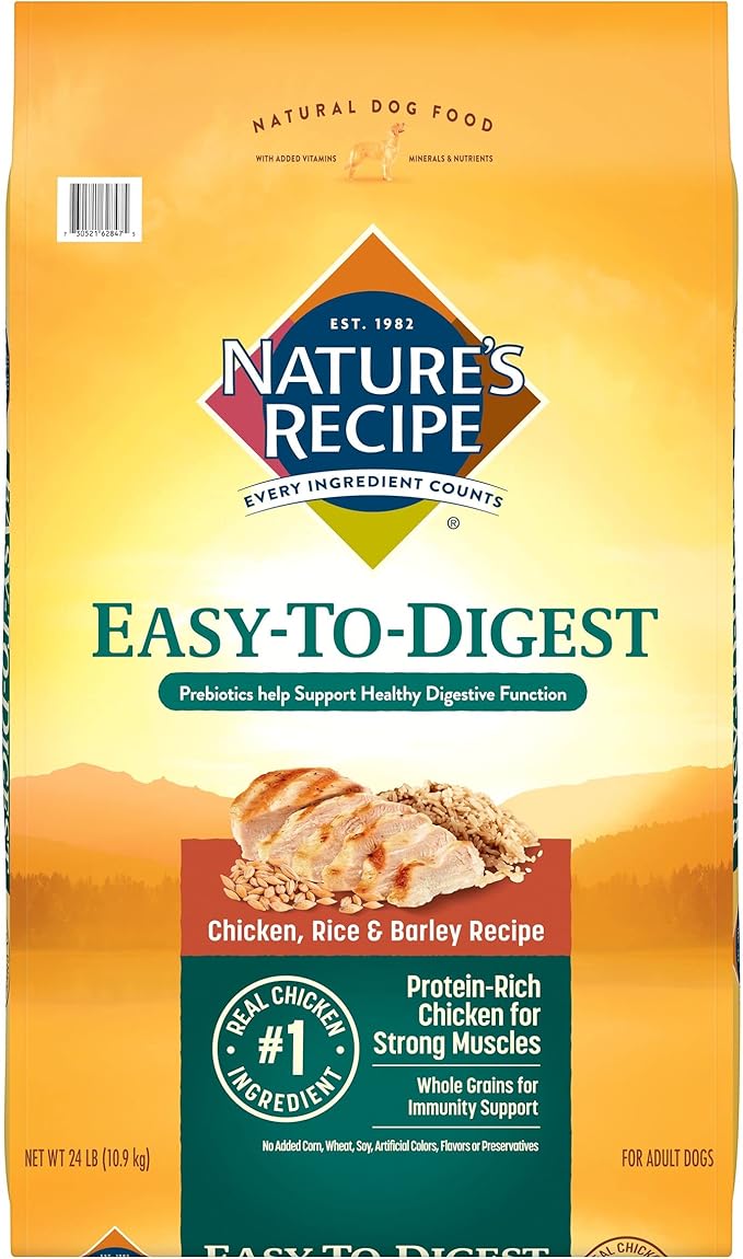 Nature's Recipe Easy to Digest Chicken, Rice & Barley 24 Pounds Dry Dog Food + Chicken Recipes Variety Pack 2.75 Ounce (Pack of 24) Wet Dog Food Bundle