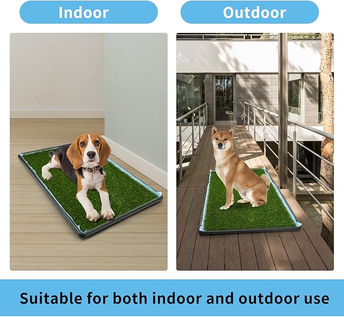 Dog Grass pad with Tray,45”x 29” Indoor Dog Potty with 2 Packs Replacement Artificial Fake Grass-5 Packs Disposable Puppy Pads,for Puppy Training Apartment,Outdoor Use