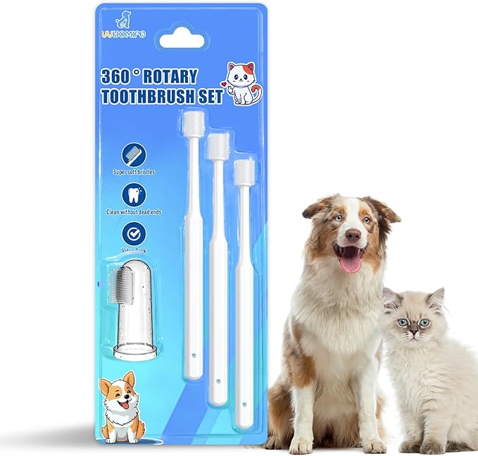 Cat Toothbrush Kit, Dog Toothbrush Kit, Suitable for All Cats and Dogs Dental Care. White, Soft Bristles, Meet All Cleaning Needs, Multi-Functional Dental Cleaning (S-rounded)