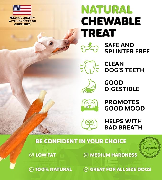 Chicken Wrapped Rawhide Sticks - Supports Dental Health Dog Treats, Grain Free, High Protein, Low-Calorie Canine Treats, 12 oz