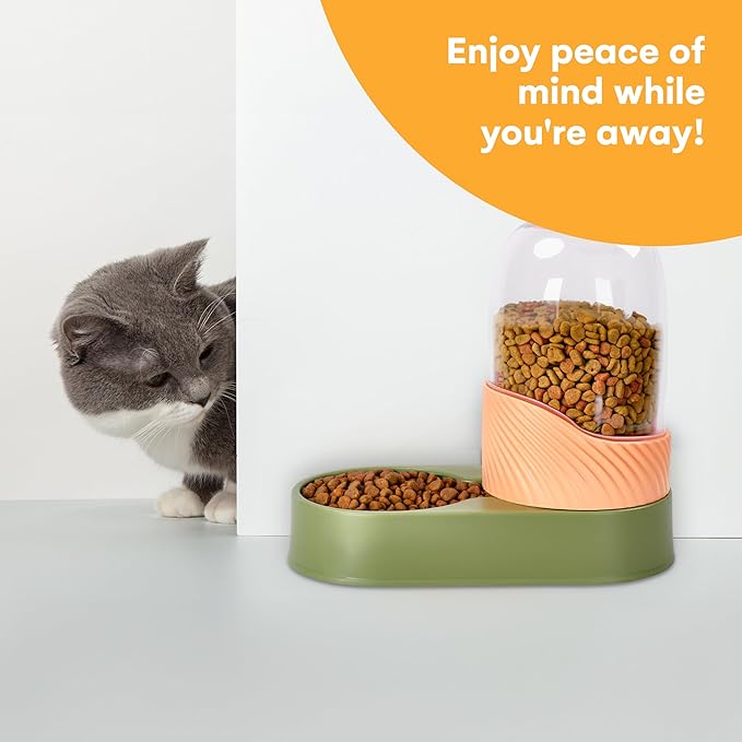 Noa Store Cat Water and Food Dispenser Set, 6.2" Wx12.9 Lx8.6 H each - Automatic Dog Feeder and Waterer - Self-Feeding Gravity Bowls for Indoor Pets - Convenient Hydration Solution - 2 Pack, Green