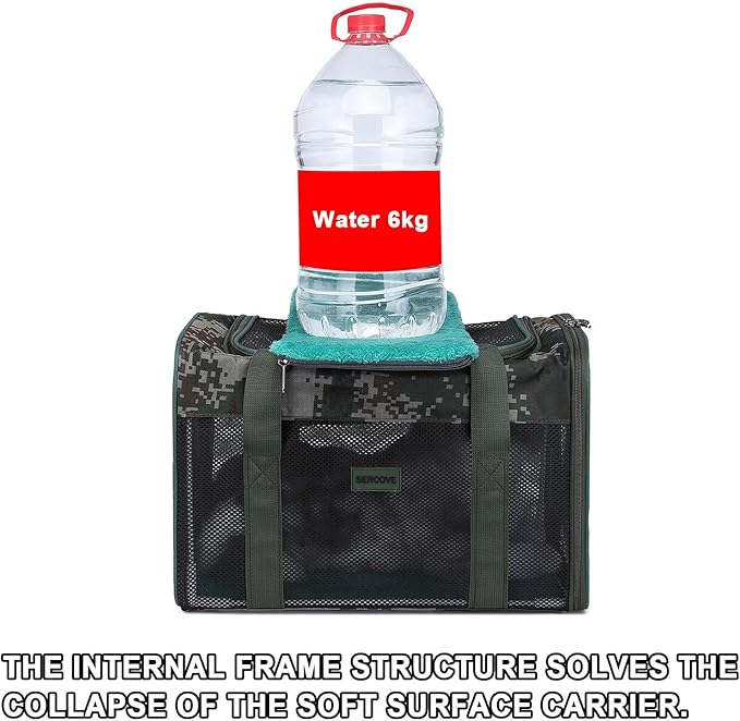 Framed Soft-Sided pet Carrier, cat, Dog, Rabbit and Poultry Carrier, Airline Approved Carrier.(Medium, Military Green)