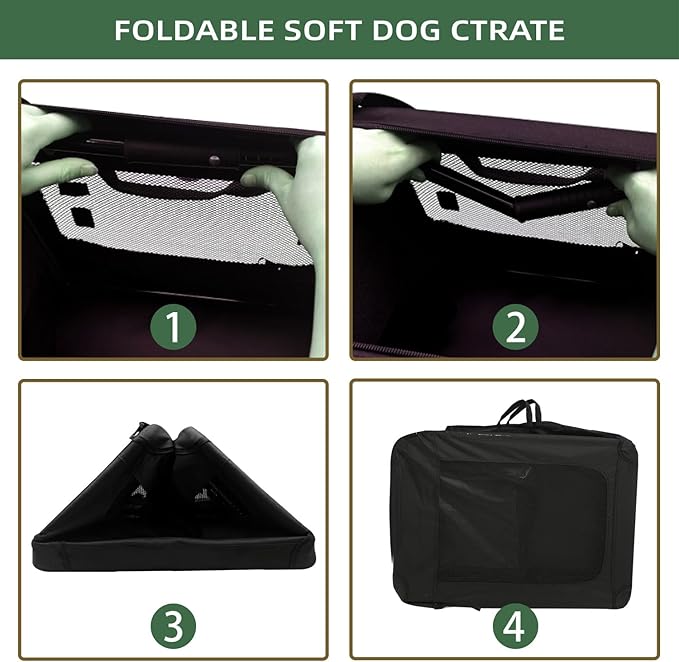24 inch 3-Door Collapsible Dog Crate for Small Dogs, Portable Dog Travel Crate for Indoor & Outdoor, Soft Side Puppy Foldable Kennel Cage with Durable Mesh Windows & Strong Steel Frame