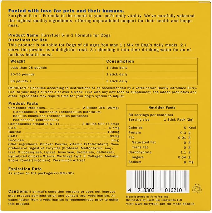 5-in-1 Formula for Dogs - Vet formulated Probiotics+Prebiotics Powder for Digestive Health Supplement | Pet Vitamins, nutritions 30 Sticks