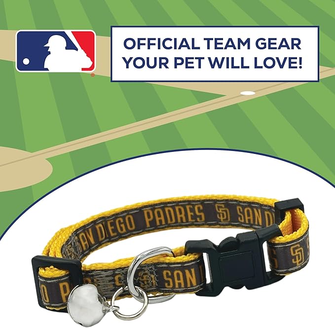MLB CAT Collar San Diego Padres Satin Cat Collar Baseball Team Collar for Dogs & Cats. A Shiny & Colorful Cat Collar with Ringing Bell Pendant