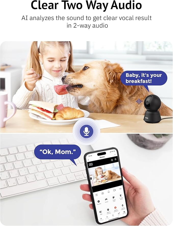 Hugolog 3K 5MP Indoor Pan/Tilt Security Camera with Auto-Focus(2pcs),Ideal for Baby Monitor/Pet Camera/Home Security,Starlight Color Night Vision,Human/Pet AI,Noise Reduction,US Cloud,Works with Alexa