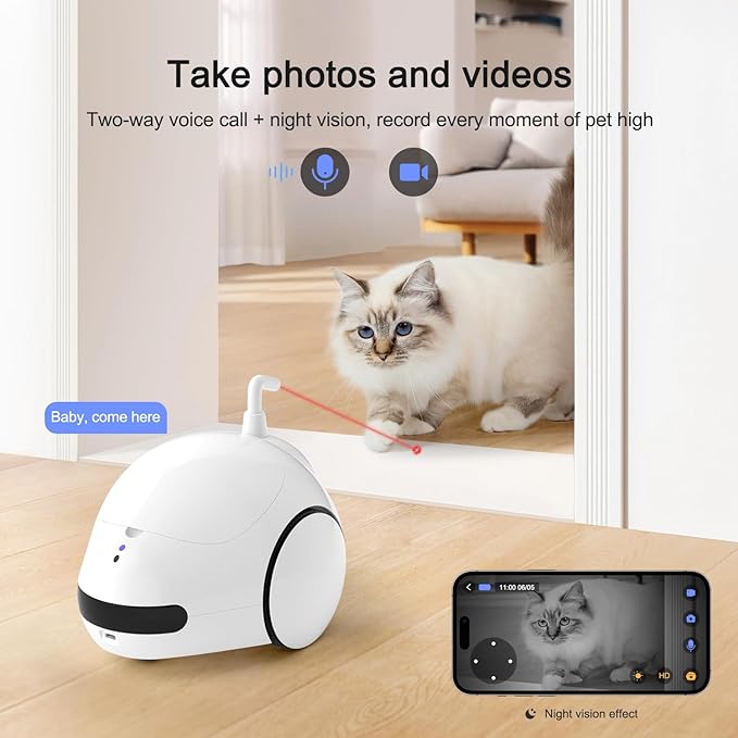 Pet Camera,Moving Pet Camera Robot with Phone App, Cat Toys with Camera, Pet Camera Treat Dispenser Robot, Dog Camera with Night Vision Two Way Audio and Video (Support 2.4GHz Wi-Fi only)