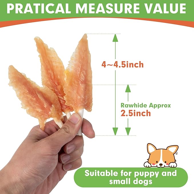 MON2SUN Dog Rawhide Twist 4-4.5 Inch Chicken Wrapped Rawhide Sticks for Puppy and Small Dogs, Promotes Dental Health Chicken Wings (18.34 Ounce -Pack of 1)