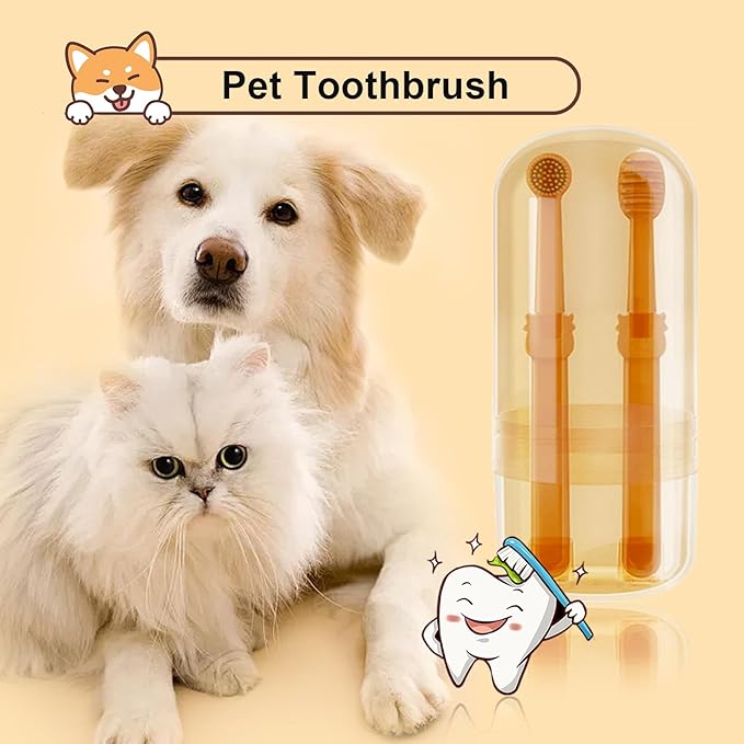 Dog Toothbrush: Pet Silicone Toothbrush Cat Tooth Brushing Kit with Storage Cup, 360° Doggie Kitten Toothbrush Tongue Cleaning Brush, Dental Care for Small Pets