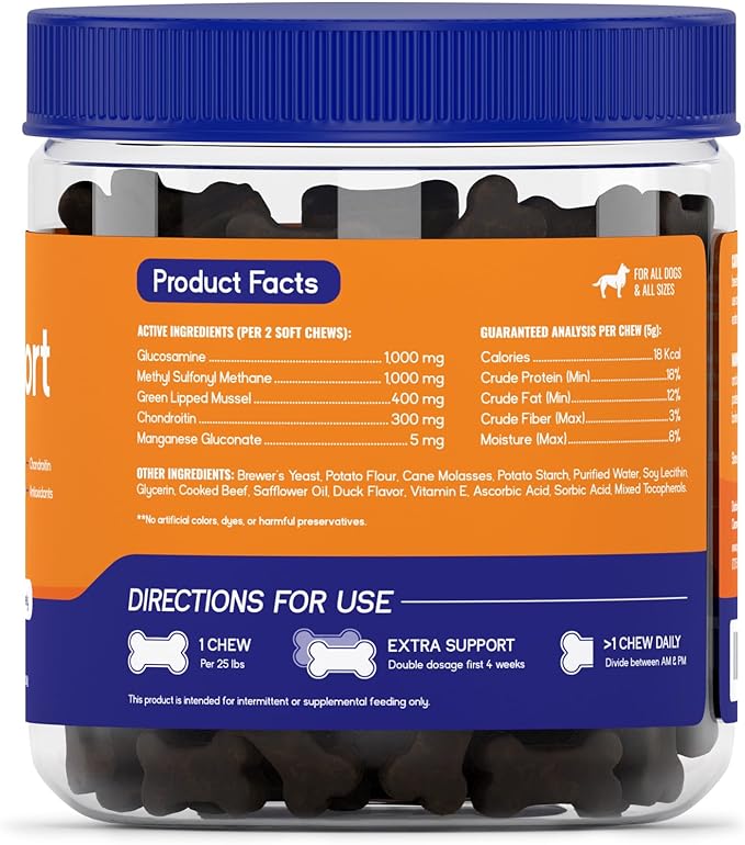 PupGrade Joint Support Supplement for Dogs - Natural Glucosamine Chondroitin with MSM - Hip & Joint Pain Relief - Recommended for Hip Dysplasia, Arthritis & Joint Disease - USA Tested - 60 Chews