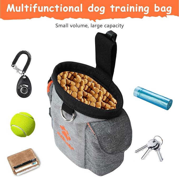 Dog Treat Pouch, Treat Pouches for Pet Training, Dog Treat Training Pouch Dog Clicker, Dog Training Treat Pouch Built-in Poop Bag Dispenser, Hands-Free Snack Dog Treat Bag