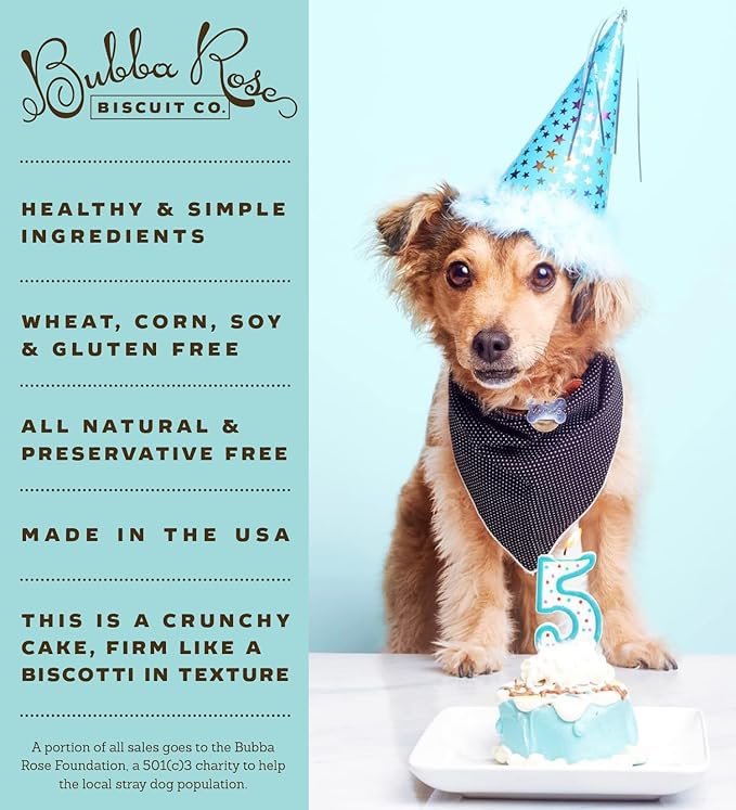 Bubba Rose Biscuit Company: Blue Dog Birthday Baby Cake - Crunchy Biscuit Texture - Natural Gourmet Dog Treat - Dog Cake - 3 inch 1 Count - Made in The USA