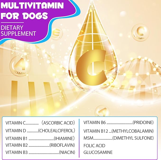15 in 1 Dog Multivitamin Drops, Dog Multivitamin Liquid Supplements with Glucosamine & Probiotics, Dog Vitamins for Heart Health, Bones, Joint, Skin & Coat, Bladder, Immune System Support