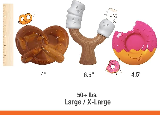 Nylabone Power & Strong Chew Dog Chew Toy Pack Bundle - Fun & Cute Dog Toys for Aggressive Chewers, Tough Dog Toys, Donut, Marshmallow Stick, and Pretzel Shapes, Giant/Large (3 Count)