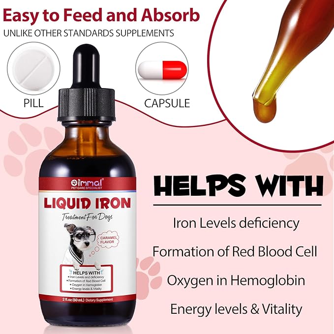 Liquid Iron Supplements for Dogs,LiquiI Iron with Vitamin C and B12,Supports Anemia, Low Enery Levels and Lethargy,Promotes Blood Health, Helps with Formation of Red Blood Cell