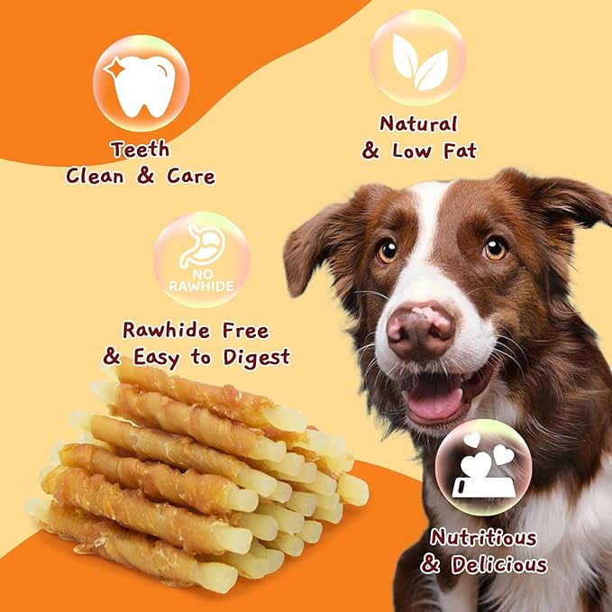 Jungle Calling Rawhide Free Healthy Treats for Dogs, Chicken Wrapped Cod Sticks Dog Treats, Soft Chewy Treats for Training Rewards, 10.6 oz (Chicken)