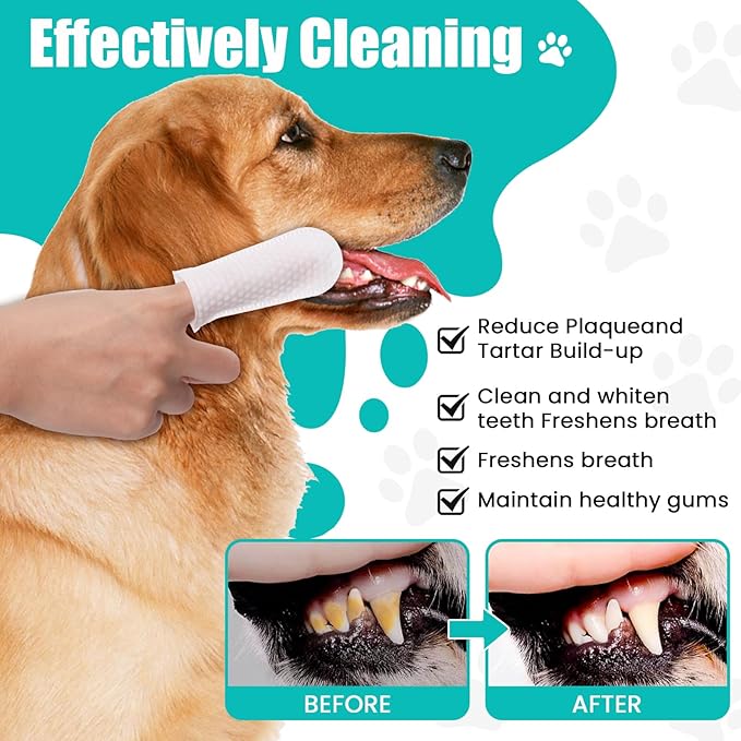 2-Pack Teeth and Ear Cleaner Finger Wipes, Dog and Cat Grooming Kit, Soothing Odor Control, Reduces Dirt and Wax Buildup, Cleans Teeth and Reduces Tartar and Odor, 100 Tablets