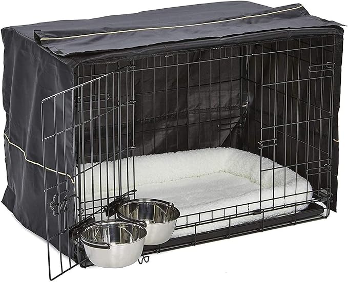 MidWest Homes for Pets iCrate Dog Crate Starter Kit | 30-Inch Dog Crate Kit Ideal for Medium Dog Breeds (weighing 26 - 40 Pounds) || Includes Dog Crate, Pet Bed, 2 Dog Bowls & Dog Crate Cover