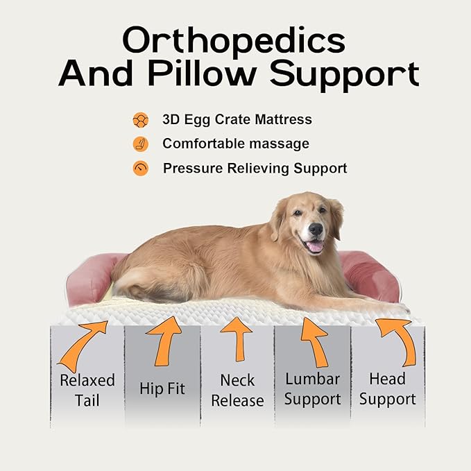 Large Dog Bed Orthopedic Washable - Couch Sofa - XXL Large Big Dogs - Beds Bolster Pet - Memory Foam - Waterproof with Removable Cover